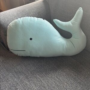 Whale-Shaped Plush Pillow - Light Aqua Blue
